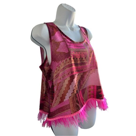 ZAHJR Feather Tank Top In Bright Fuchsia Color Abstract Printed In Size S - Picture 2 of 7